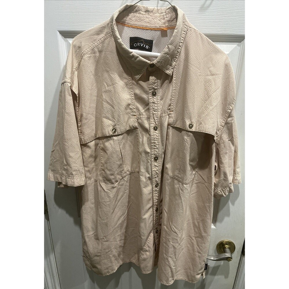 Orvis Shirt Men 2XL Performance Orange Button Up Pockets Textured